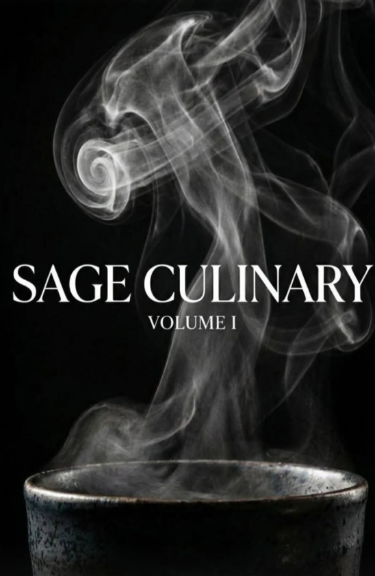 Sage Culinary Volume I menu cover with smoke rising over a black pot.